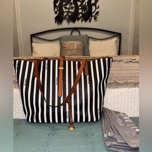 Brahmin Black and White Striped Tote WITH DUSTBAG